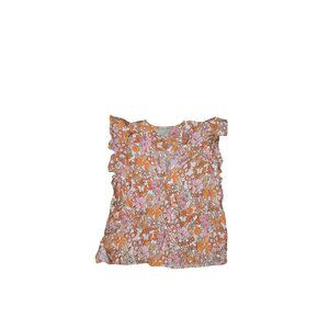 Floral Ruffle Sleeve Top By Ryegrass Small Orange & Pink